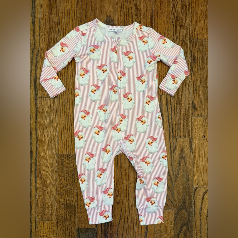 Mary Square Luxury Pajamas Baby Zipper New Santa Christmas Pink New 6-12 Months